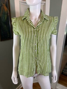 Hampton House Holly Top Green White Striped Button-Down Shirt Blouse India